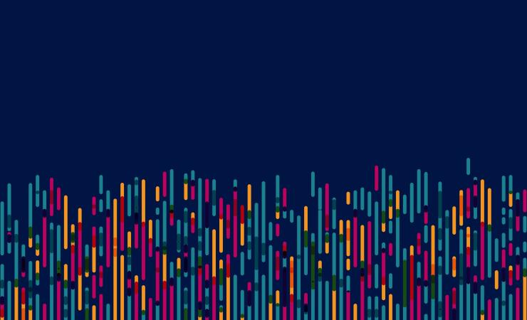Coloured vertical lines reaching halfway up the image, against a dark blue background. Image by natrot via Shutterstock