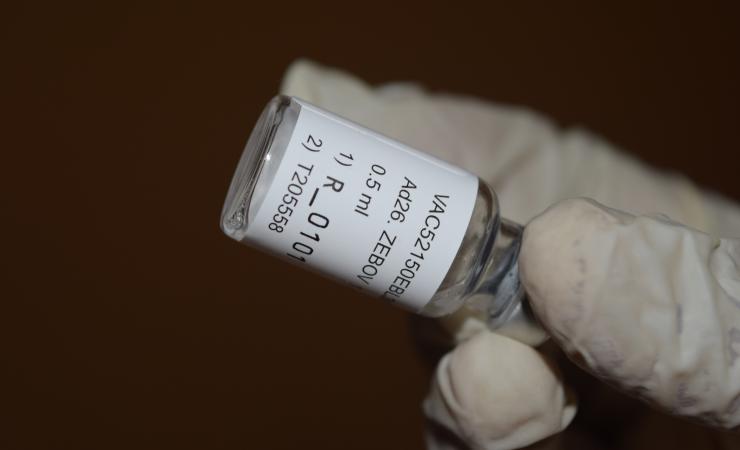 Vial containing first dose of prime vaccine, credit Alexandra Donaldson, LSHTM