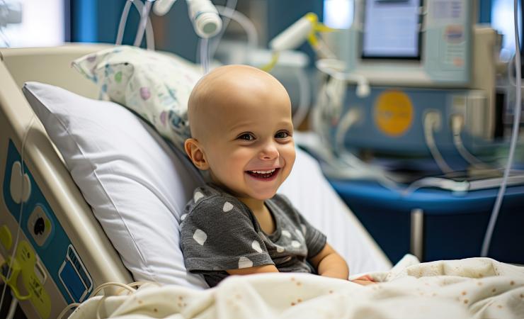 Child with cancer smiling in hospital. Image credit Adobe Stock. 
