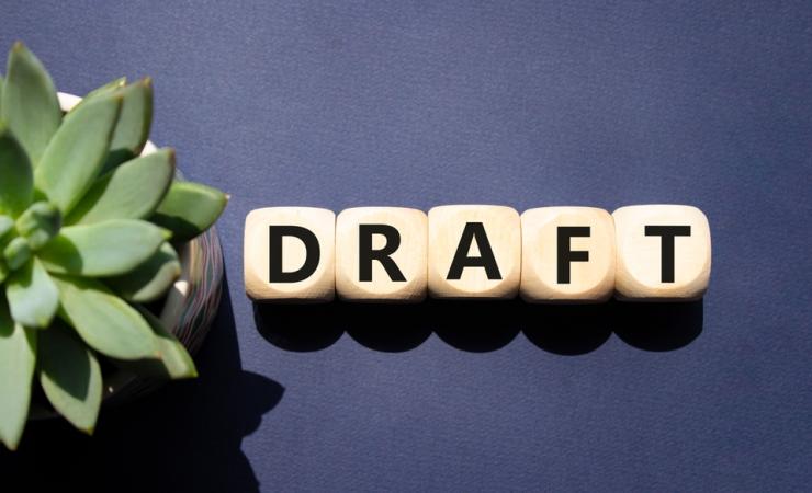 ‘DRAFT’ written on white blocks. The draft topics highlight IHI’s planned funding opportunities.