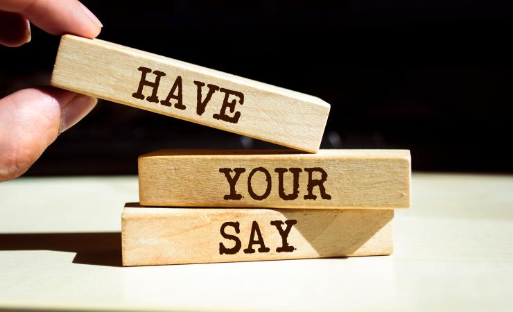 ‘Have your say’ written on wooden blocks; the consultation is on future European health partnerships