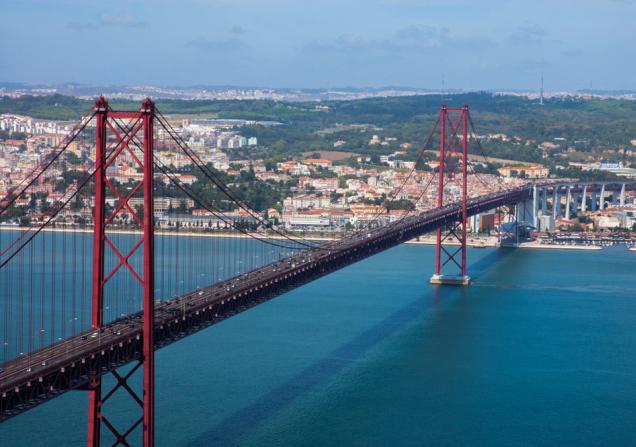 View of the 25 de Abril Bridge and the river in Lisbon. Image by Hivaka via Shutterstock.