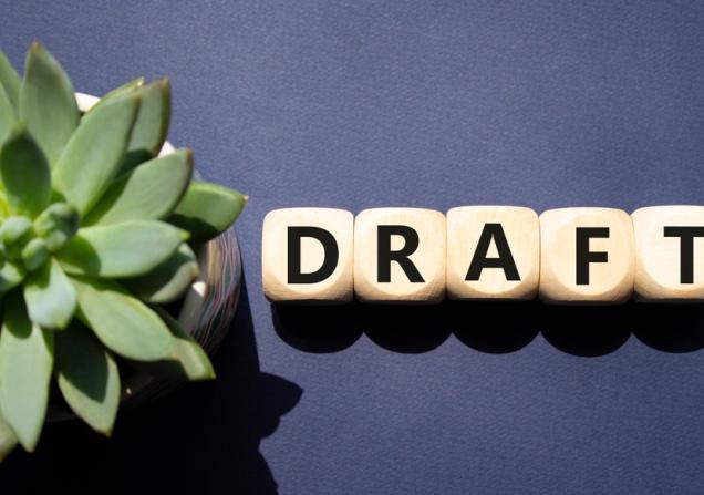 ‘DRAFT’ written on white blocks. The draft topics highlight IHI’s planned funding opportunities. Image by Natalya Bardushka, Shutterstock