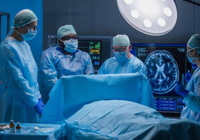Brain surgeons in the operating room. 