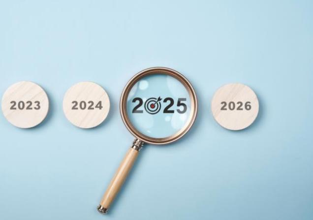 Magnifying glass on the letters 2025. 