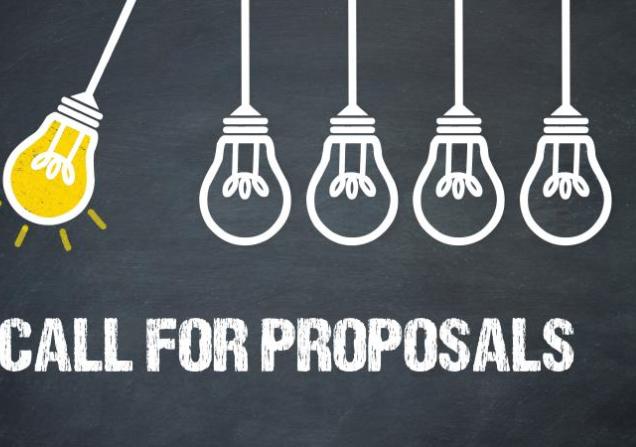 Call for proposals text with a drawing of lightbulbs hanging and swinging against each other, as in Newton's experiment. 