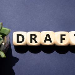 ‘DRAFT’ written on white blocks. The draft topics highlight IHI’s planned funding opportunities.