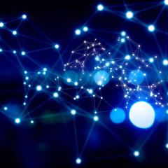 Image by Sergey Nivens via Shutterstock. Dots of light linked by thin bright lines against a dark blue background. Image by Sergey Nivens via Shutterstock.